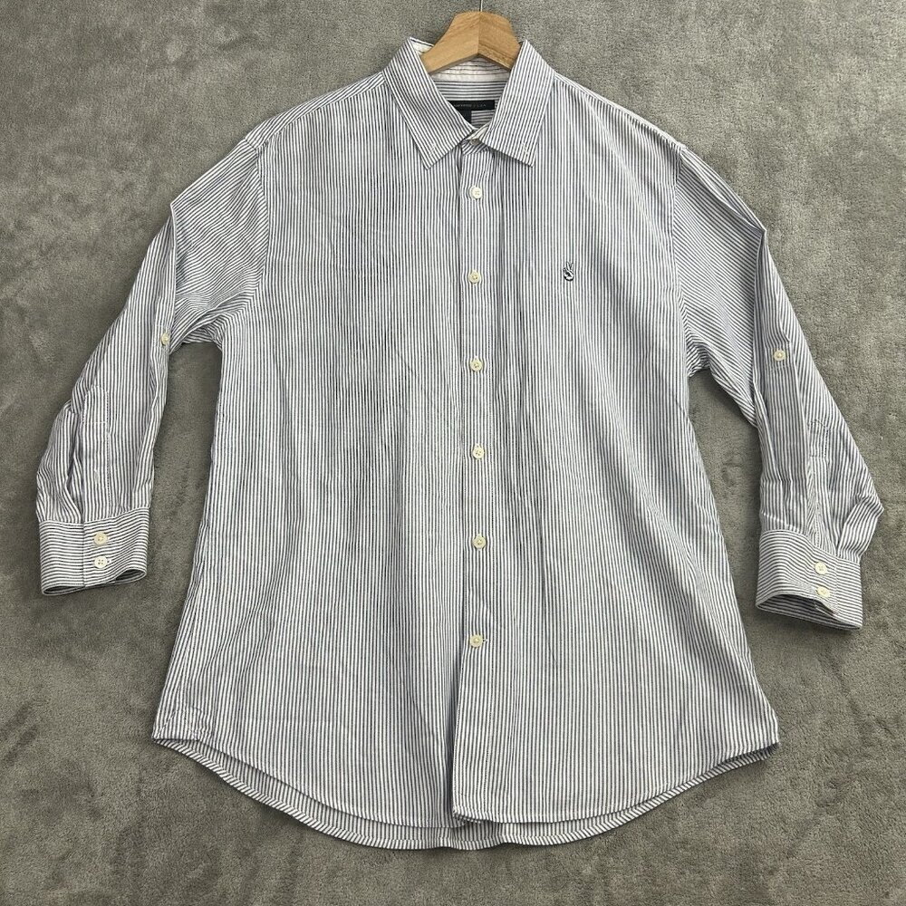 John Varvatos USA Shirt Mens Medium Striped Peace Sign Logo Button Up Casual